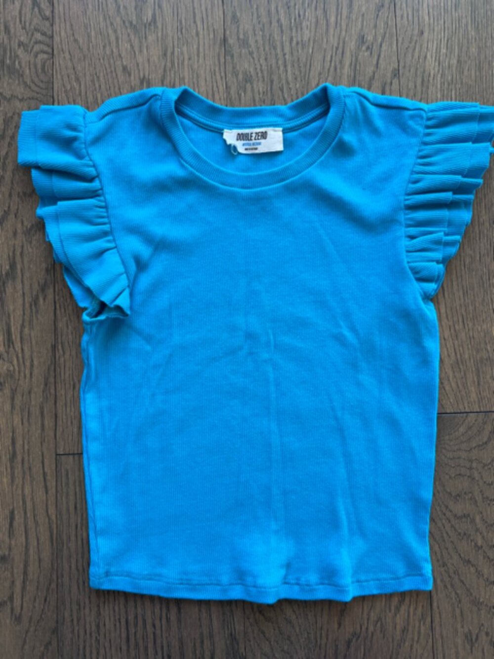 Double Zero Ruffled Cap Sleeve Fitted Ribbed T-Shirt Turquoise - M